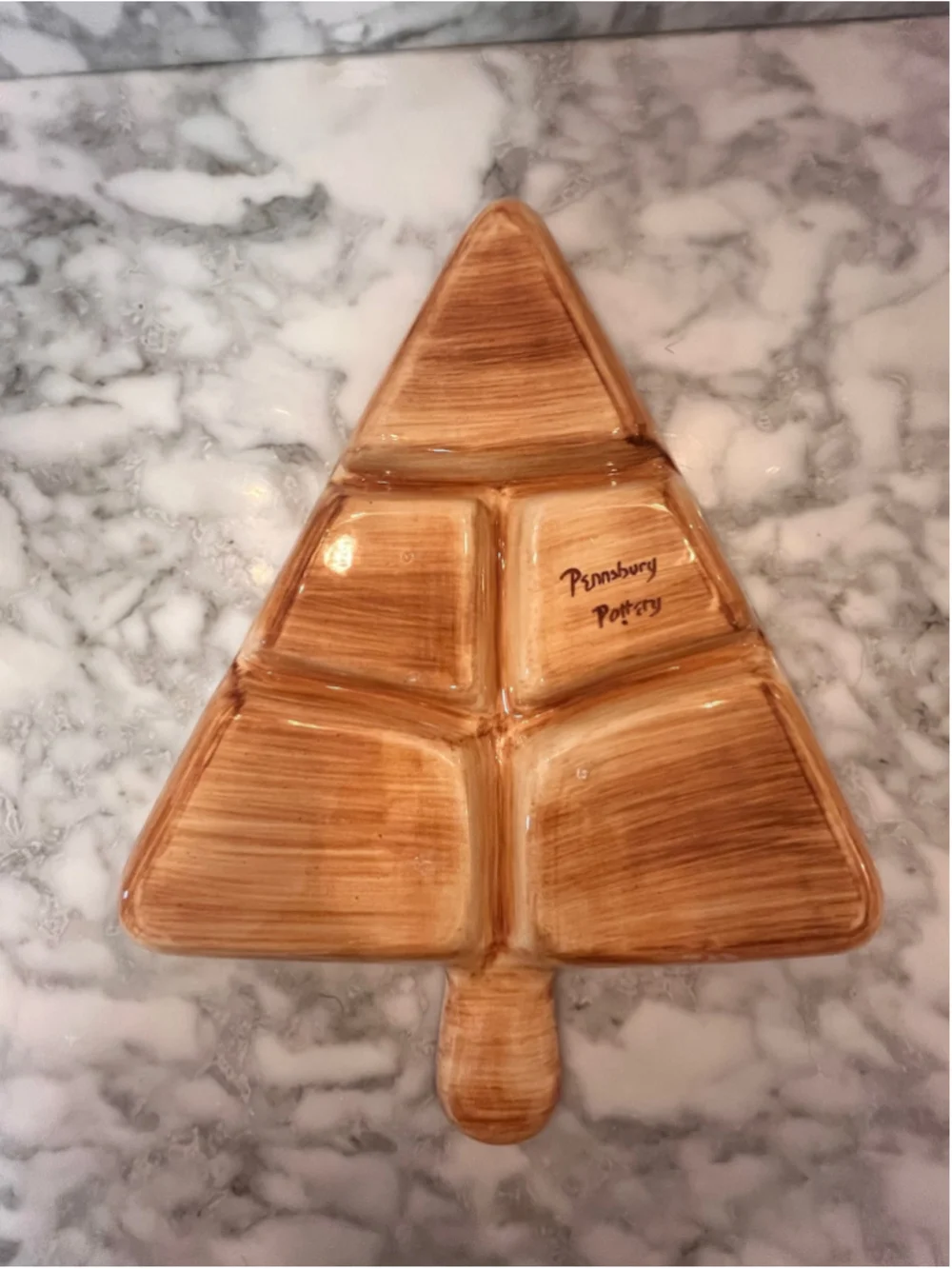 Vintage Pennsbury Pottery Christmas Tree Divided Relish Tray Holly Serving Dish